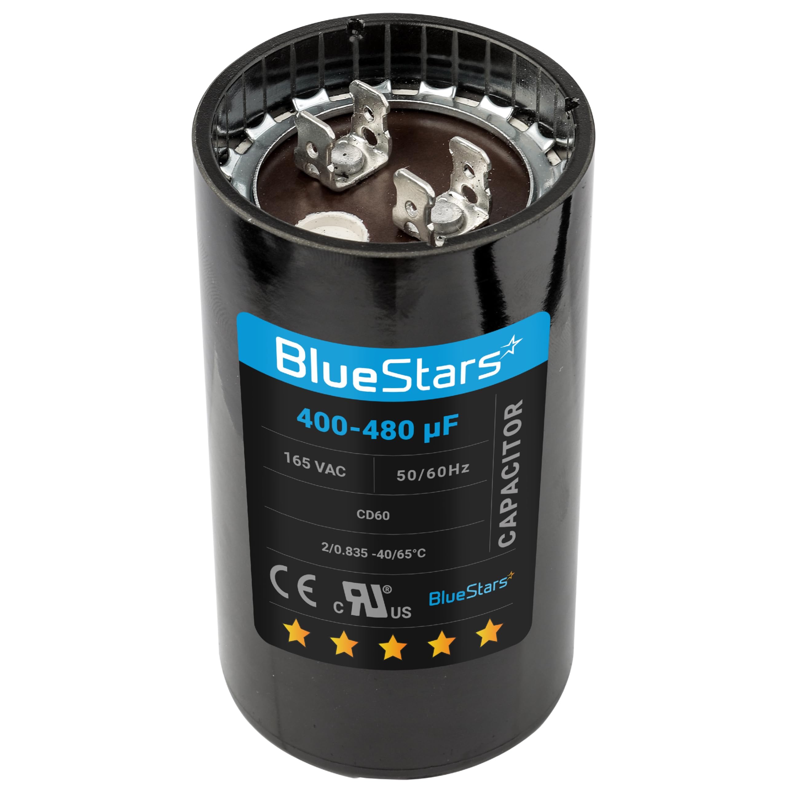 Photo 1 of [UL Listed] BlueStars 400-480 uF MFD 165 VAC Universal CD60 Round Motor Start Capacitor 50/60 Hz - Replacement Part for AC Electric Motor Operation - Lifetime Up to 30.000 Hours