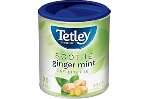 Tetley Soothe Ginger Mint Herbal Tea - 20 Tea Bags, 40 Grams, Naturally Caffeine Free Tea, Decaf Tea