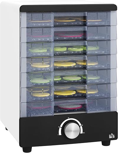 HOMCOM Food Dehydrator 7 Trays 350W Adjustable Temp 40-70°C White
