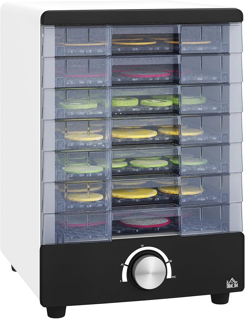 HOMCOM Food Dehydrator 7 Trays 350W Adjustable Temp 40-70°C White