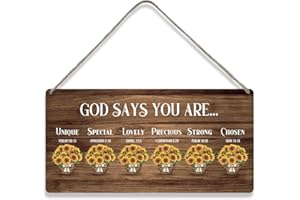 MIGUMUTU Country Style Bible Verse Wall Decor God Says You are Sunflower Wooden Signs Rustic Hanging Wall Plaque Scripture Sign Home Decor Present