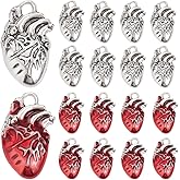 SUNNYCLUE 1 Box 32Pcs Enamel Heart Charms Anatomical Charms Antique Silver Red Alloy Gothic 3D Organ Hearts Halloween Charm for Jewelry Making Charms Necklace Bracelet Earrings Key Chain DIY Crafts