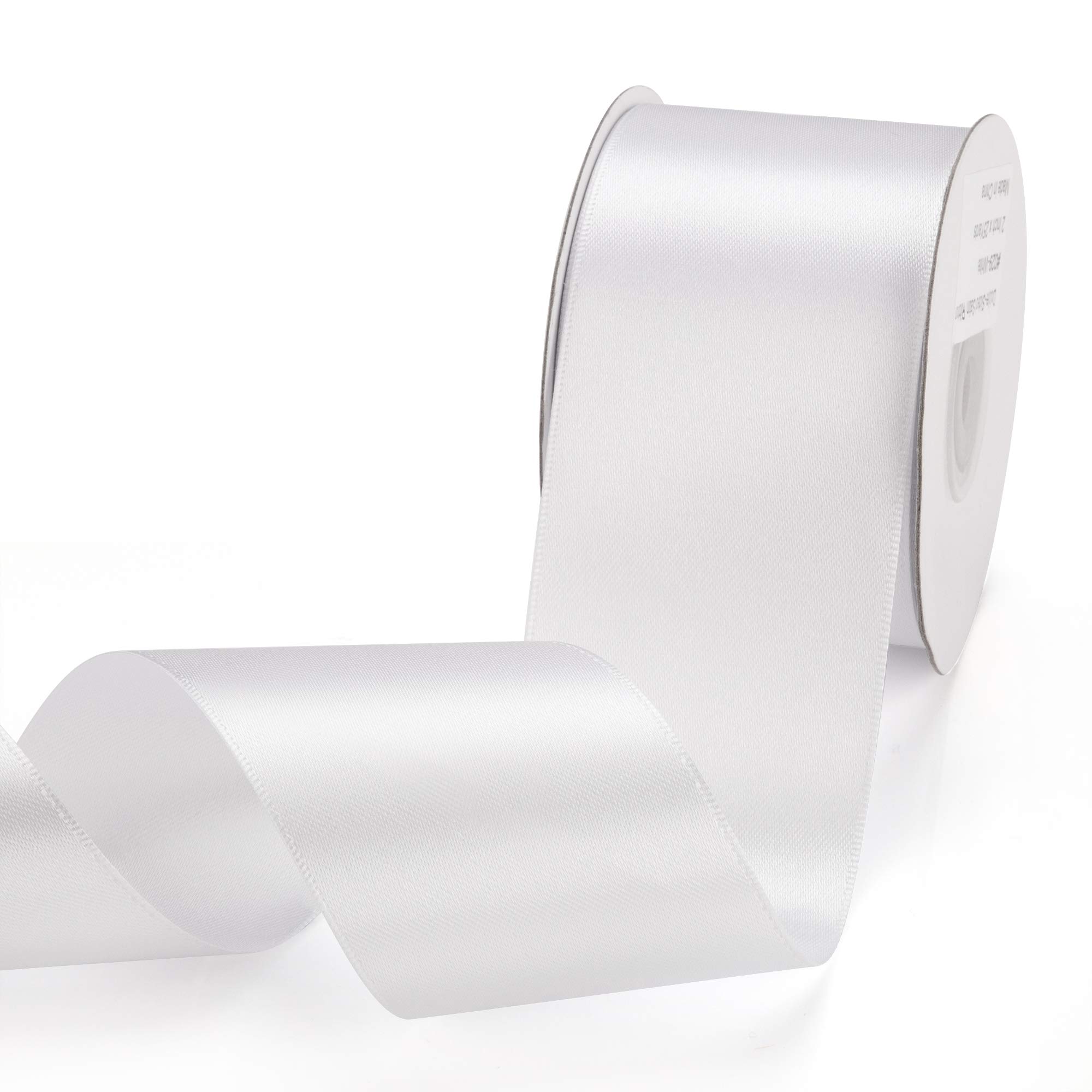 IHKFILAN Satin Ribbon in White (50 mm x 22.86 m) Matt Shiny Gift Ribbon for Decorating & Crafts, Weddings, Christenings