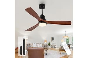 Ceversa 52 Inch Solid Wood Ceiling Fan with Light and Remote Control, 3 Blades Modern Ceiling Fan Quiet DC Motor for Living Room Bedroom Farmhouse Indoor Outdoor