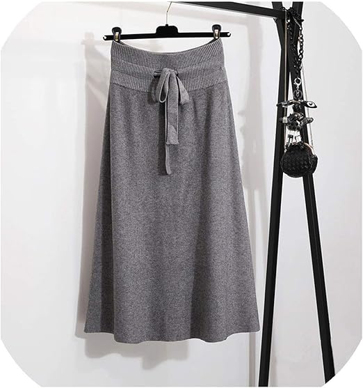 Amazon 女性スカートロングニットスカート冬の厚いスカート グレー ワンサイズ スカート 通販