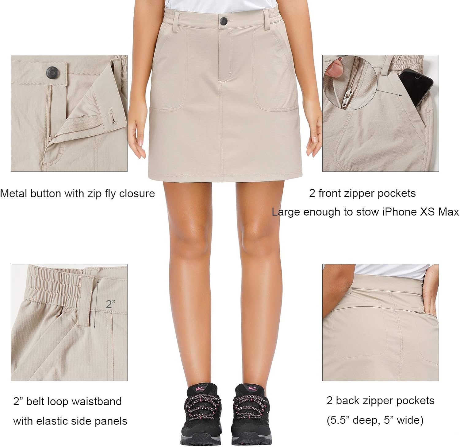 Libin Women's Outdoor Skort Golf Skort Casual Skort Skirt with 4 Zip Pockets UPF 50 Quick Dry Active Hiking: Clothing