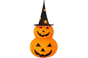 FUNPENY 3FT Halloween Collapsible Pumpkin Decorations, Pre-Lit Light Up 50 LED Pumpkin with Star Hat 8 Lighted Mode, Pop Up Jack-o-Lantern with Metal Stand for Indoor Outdoor Yard Holiday Decor