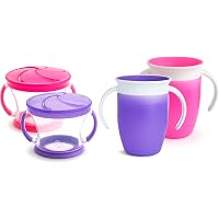 Munchkin Miracle 360 Trainer Cup and Snack Catcher, 4 Piece Set, Pink/Purple