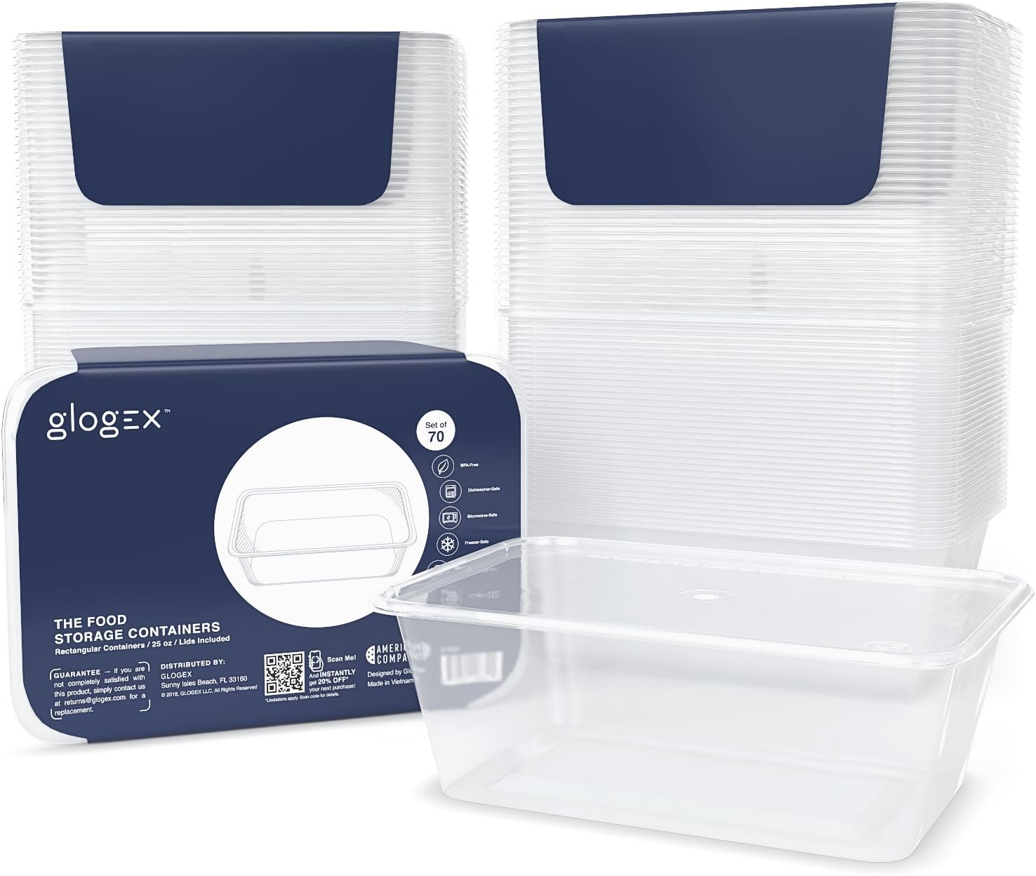 Plastic Deli Food Containers with Lids,BPA-free 70 Pack 25 oz, Rectangular Kitchen Storage Containers, Leakproof, Microwave, Dishwasher and Freezer Safe