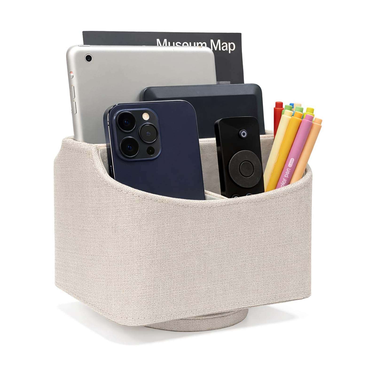 UnionBasic 360 Degrees Rotatable Remote Control/Controller Organizer, Spinning TV Guide/Mail/Media Desktop Organizer Caddy Holder, Linen Texture Leather Beige