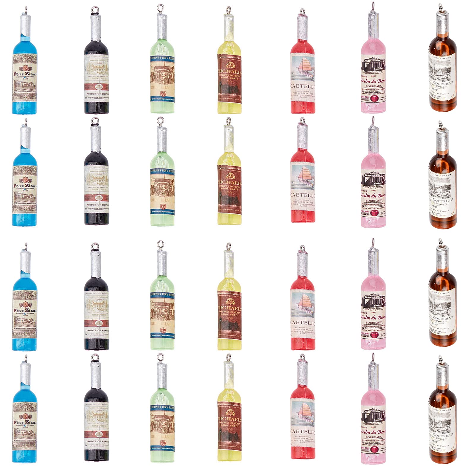 SUNNYCLUE 28pcs 7 Styles Wine Bottle Charms Resin Pendants Earring Necklace Keychain Dangles for Beginners Starter DIY Jewellery Making Accessories Mixed Color — image 1