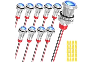 MKBKLLJY 10Pcs 8mm DC12-24V Blue LED Metal Indicator Light Waterproof Signal Lamp with 150mm Cable Length Metal LED Indicator Light and Wiring Cap for Car Interior Trucks Boats Engine taillight