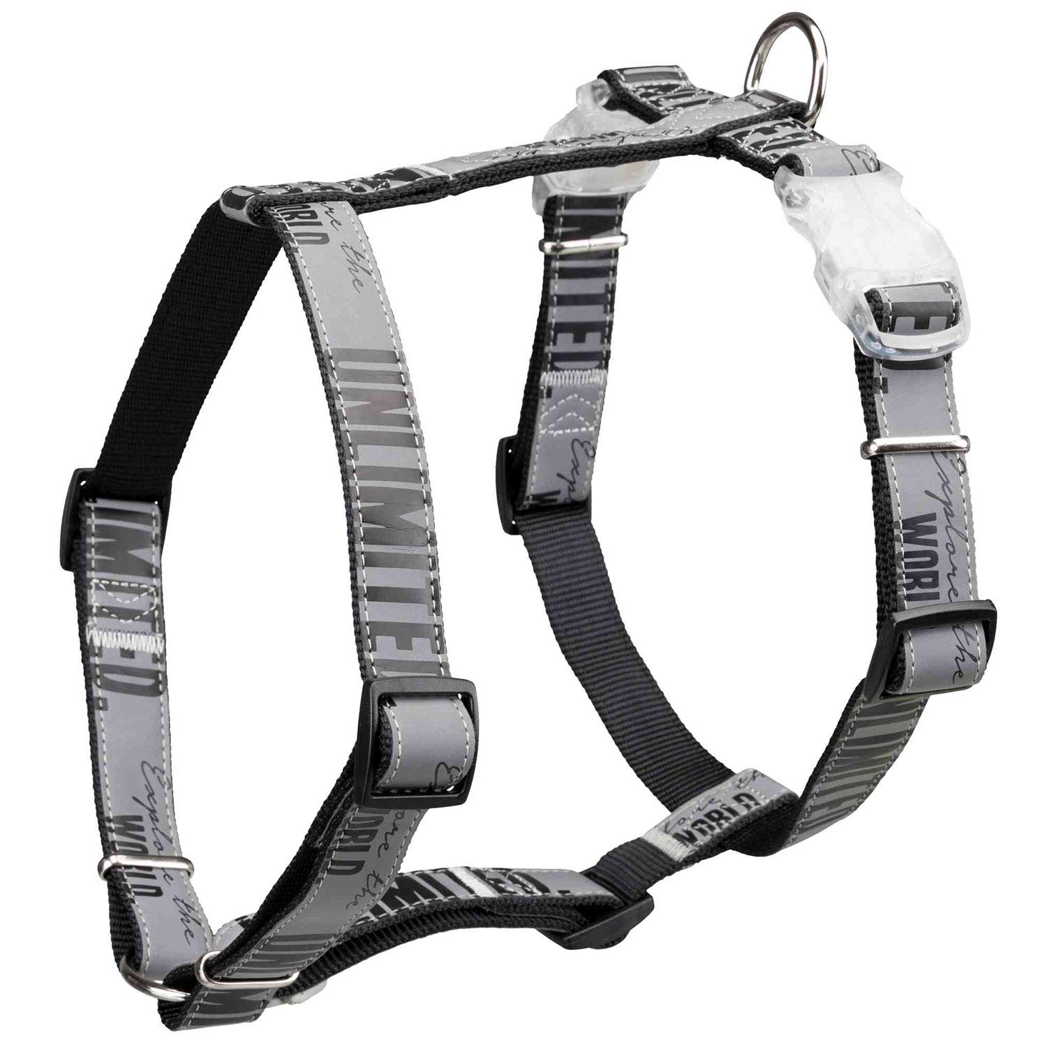 Explore Explore H-harness with flasher, L-XL: 75-120 cm/25 mm, black/reflective