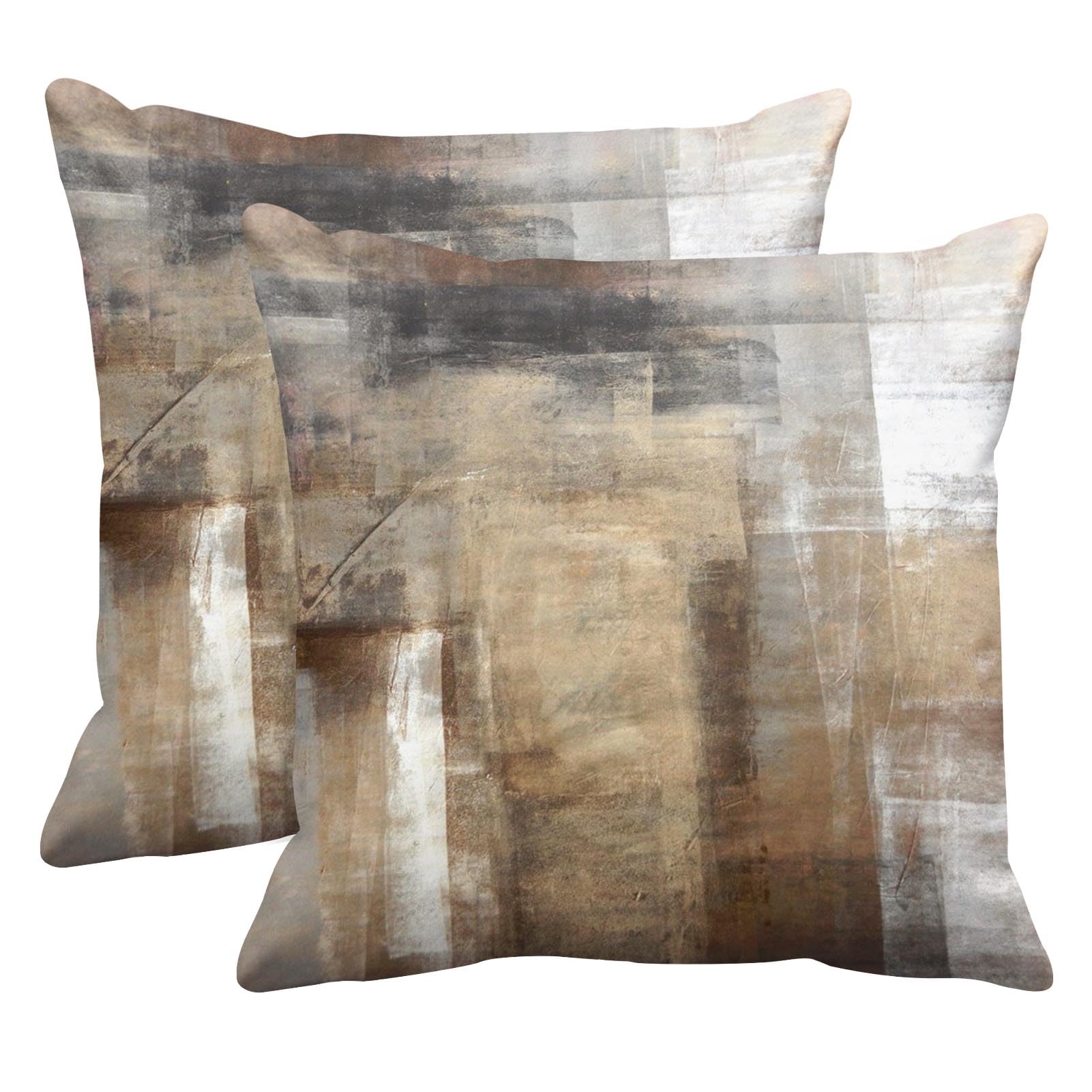 Britimes Throw Pillow Covers Modern Home Art Decor, 18 x 18 Inches Set of 2 Pillow Cases Decorative, Abstract Oil Painting Pillowcases for Bedroom, Living Room, Cushion Sofa, Taupe Grey Brown Beige