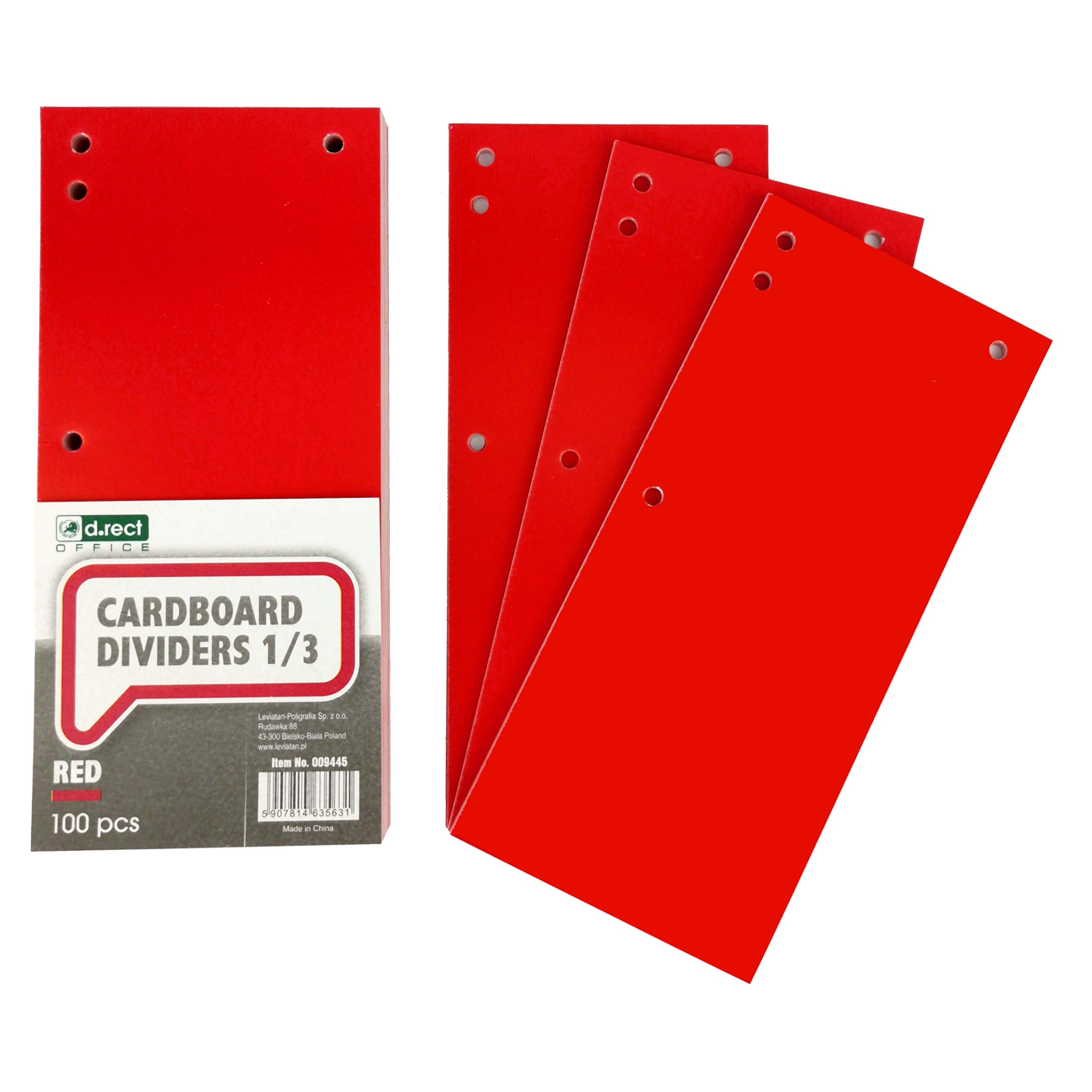 D.RECT Pack of 100 Cardboard Dividers | Paper Separation Strips | 1/3 A4 Sheet, 11x24cm, 160g | for Perfect Separation of Binders | Divider Strips | Color Red
