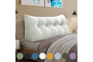 WOWMAX Triangular Headboard Pillow Bed Wedge Pillow for Headboard Full Size Wedge Pillow Headboard for Daybed Bunk Bed Large Bolster Pillow for Bed with Removable Cover, Grey-Beige