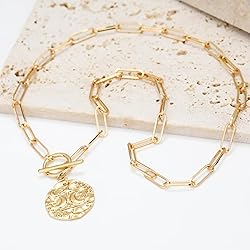 BONJOULRY Star Moon Coin Charm Toggle Necklace for
