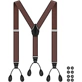 Button Suspenders for Men Y-Back 1.4 Inches Wide Leather Button End Elastic Adjustable Suspenders for Men
