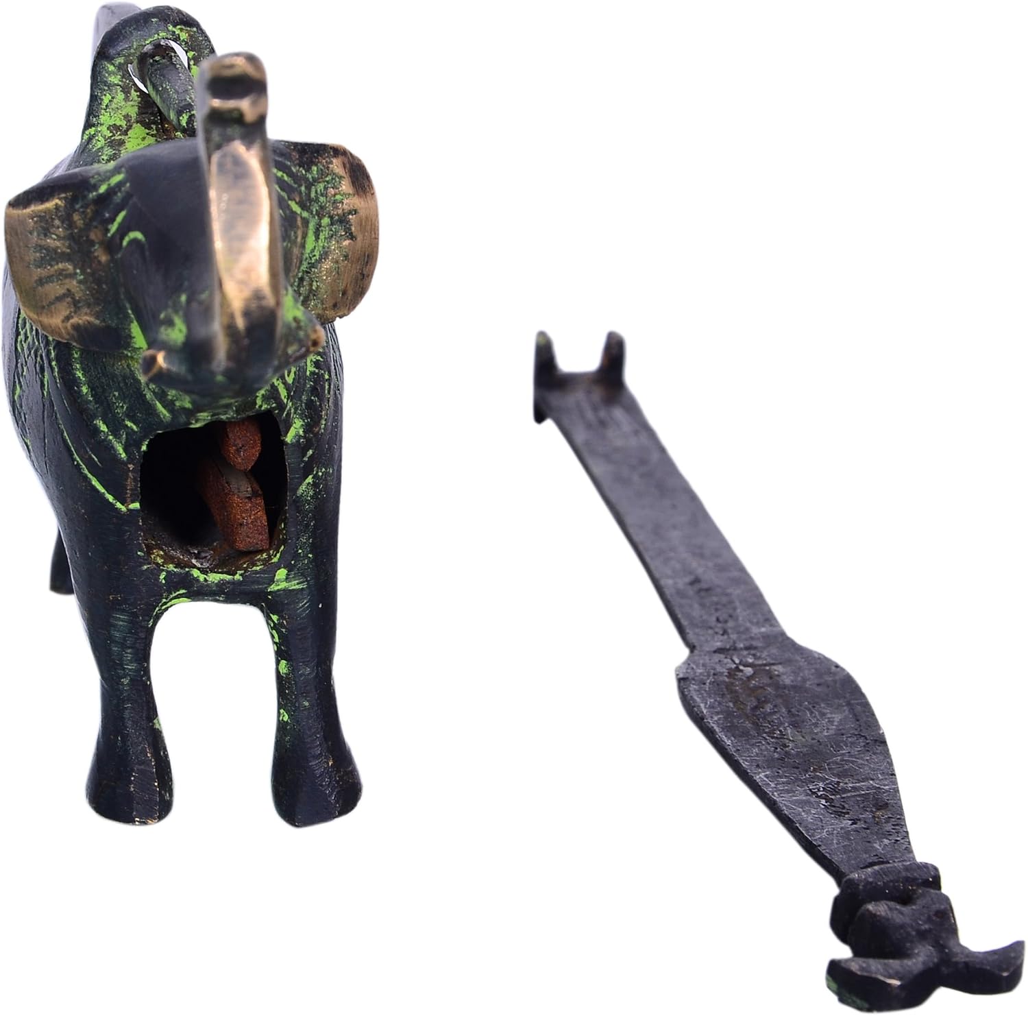 Purpledip Brass Antique Finish Lock (Padlock) & Push Key: Unique Elephant Design (10369), Multicolor, Medium - Image 4