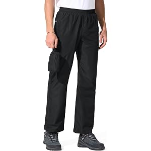 UIQUR Mens Rain Pants Waterproof Hiking Pants | Lightweight Packable Half Leg Zip Pant Cuffs for Hiking, Cycling, Running, Fi