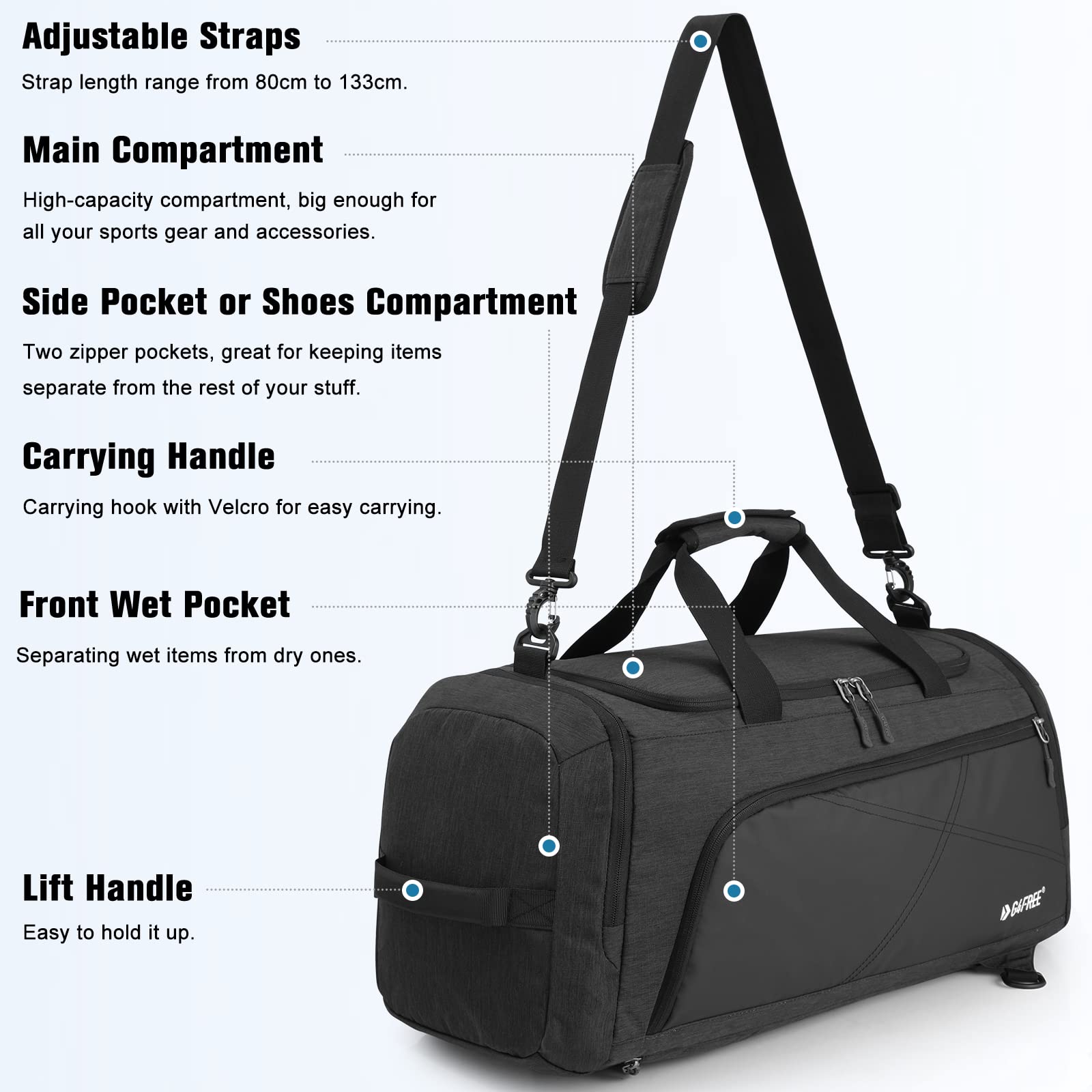 G4Free 45L/60L 3-Way Duffle Backpack Gym Bag with Wet Pocket & Shoes Compartment Sports Travel Weekender Overnight Duffel Bag