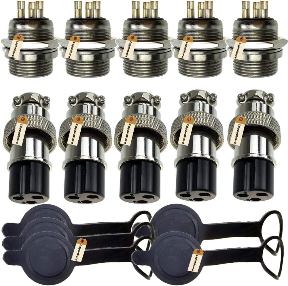 5PCS 10A 20MM 3 Pin Female Aviation Connector Socket Plug + 5PCS 10A 20MM 3 Pin Male Aviation Connector Socket Plug