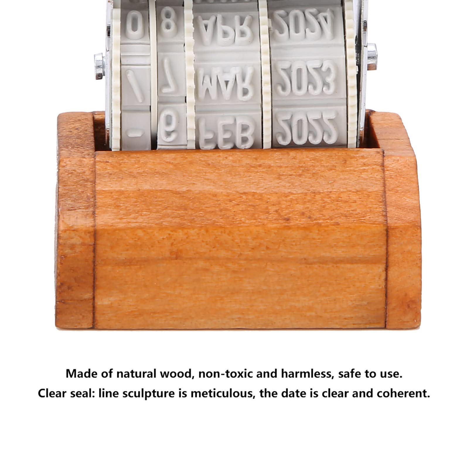 Roller Date Stamp, Retro Small Date Stamper, Date Stamper Inking Day Month Year, with Wooden Handle & Base, for DIY Craft Card Making Planner Scrapbooking