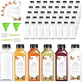 OBKJJ 56pcs 12oz Pcs Juice Bottles, Juice Bottle with Caps Reusable Empty Clear Bottles with Label, Funnel, Brush Bulk Beverage Containers for Juicing, Drinking, Smoothie and Other Beverages (12oz)