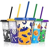 OZMOJOO Color Changing Cups, Plastic Cups with Lids and Straws, Reusable Plastic Tumblers - 5 Pack 16 oz, BPA-free, Cold Drink Party Cups for Kids, Adults