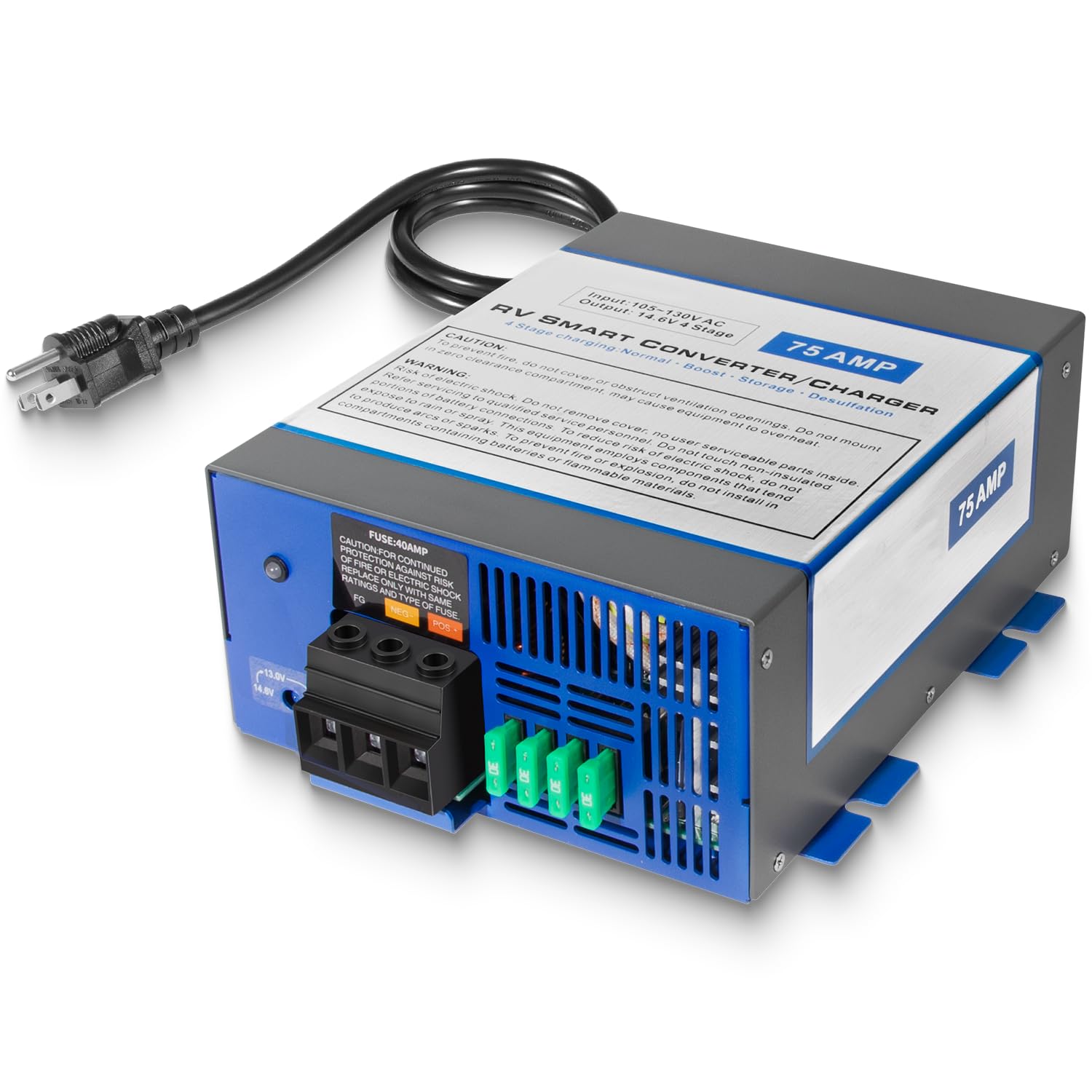 Photo 1 of 75 Amp RV Converter 120V AC to 12V DC, Lead & Lithium Compatible, 75Amp RV Power Converter Battery Charger with Built-in 4 Stage Smart Charging, Replacement for WF-9800 Series