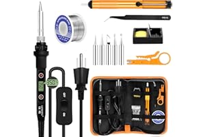 Soldering Iron Kit 80W LCD Adjustable Temperature 180-520℃ Solder Kit Electronics 12 in 1 Welding Tools with ON/Off Switch, S