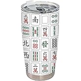 BEHIFL Mahjong Tiles Accessories Tumbler, Mah Jong Gifts Stainless Steel Tumbler with Lid and Straw 20oz, Gifts for Mahjong Players Lovers Travel Coffee Cup