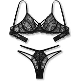 Avidlove Women's Lingerie Set Sexy Wireless Lace Bra and Panty Set | Floral Lace, Soft Bra Neckline, Wireless Matching Bra And Panty Set,Lingerie Sets For Women Sexy, For Nightwear