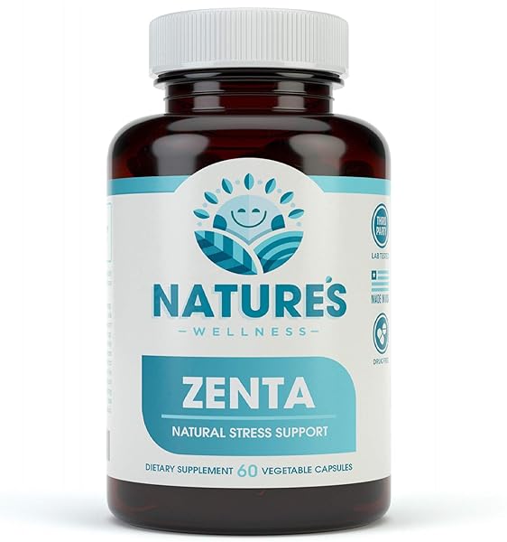 NATURES WELLNESS ZENTA – THE NATURAL RELIEF SUPPLEMENT TO HELP CALM BODY AND MIND | POSITIVE MOOD ENHANCER – INCREASE SEROTONIN LEVELS WITH 5-HTP, ASHWAGANDHA, CHAMOMILE, DMAE | 60 CT