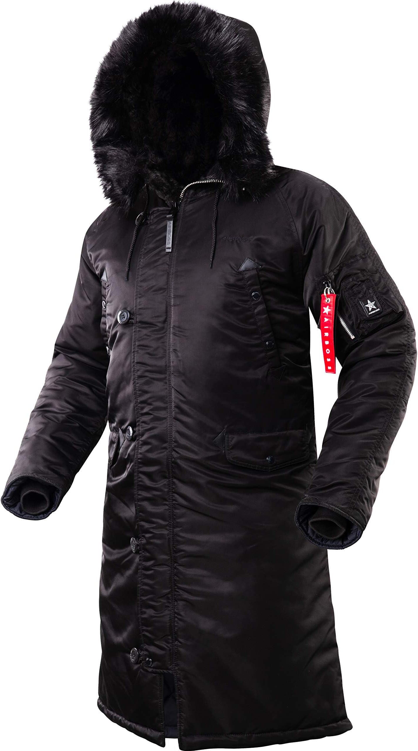 AIRBOSS Men's Parka N-7B Shuttle, Long and Warm Winter Coat for Cold Wether (3XL, Black/Dark Graffit)