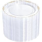 DaYammi 60PCS Clear Plastic Plates Heavy Duty Clear Disposable Plates 7.5” Fancy Gold Dessert Platos Small Cake Plates Appetizer Platos Hard Round Plastic Disposable for Wedding and Party