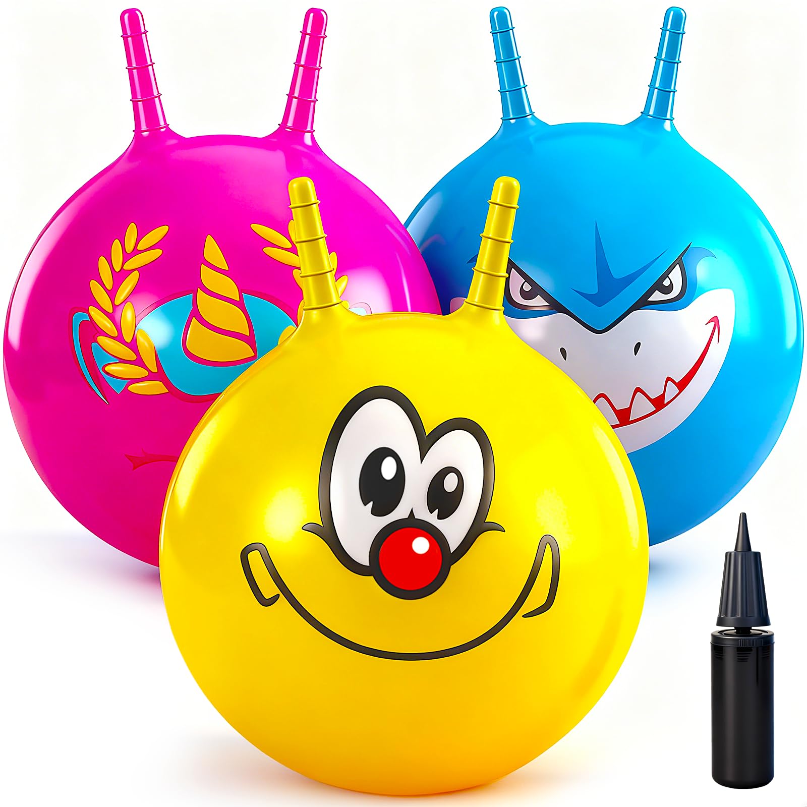 Ynanimery Space Hoppers for Kids Age 3 4 5 6 7 8 9, 18 Inch Space Hopper with Handle, Hopper Ball with Pump for Boys Girls Age 3-8 Indoor and Outdoor Garden Game