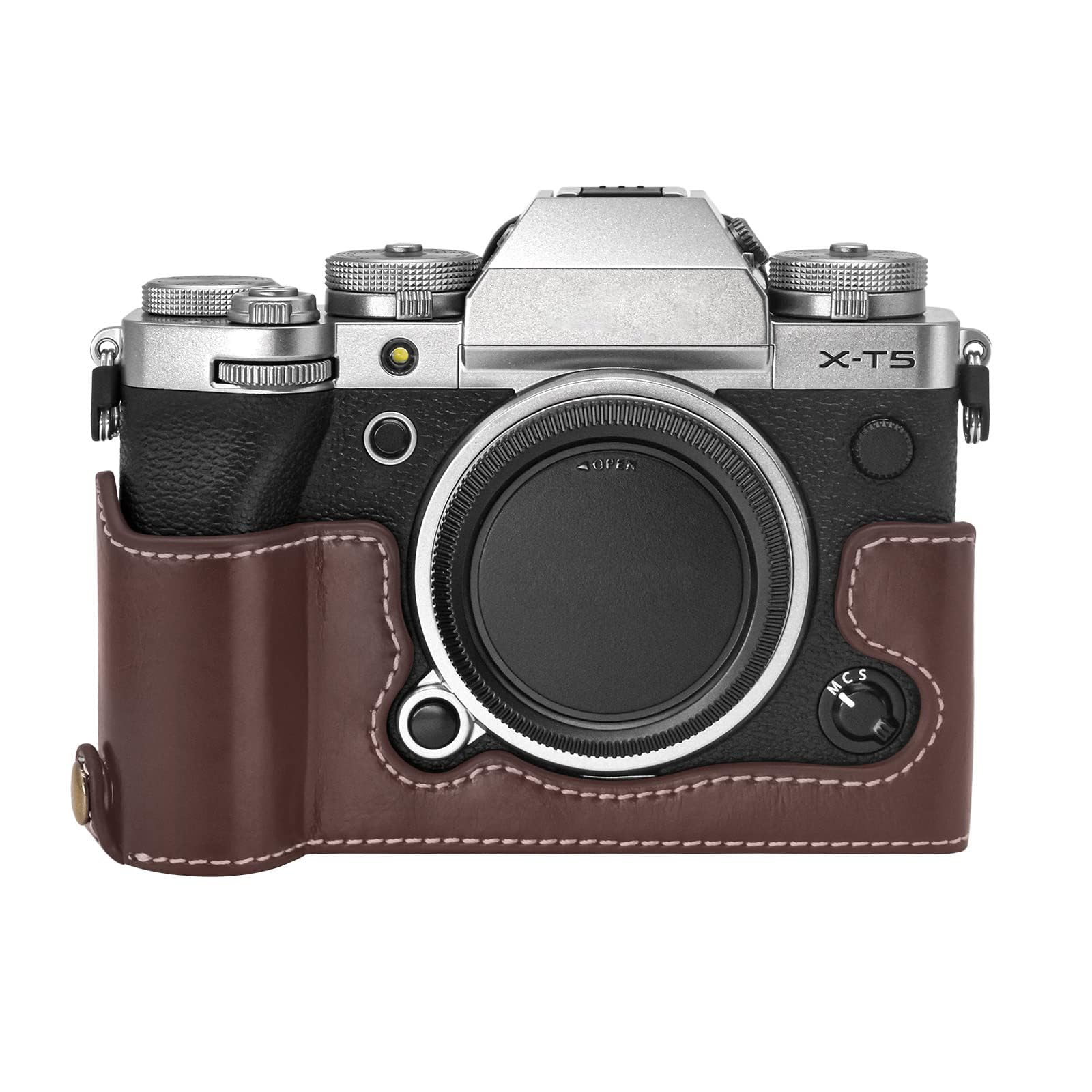 Rieibi Fuji XT5 Case - Quality PU Leather Half Case for Fujifilm X-T5 Digital Camera - Body Protective Grip Cover for Fuji XT5 X-T5 - Coffee