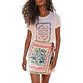 CHARTOU Women's Summer Floral Print Wrap Short Skirt Knot Side High Waist A Line Beach Mini Skirt