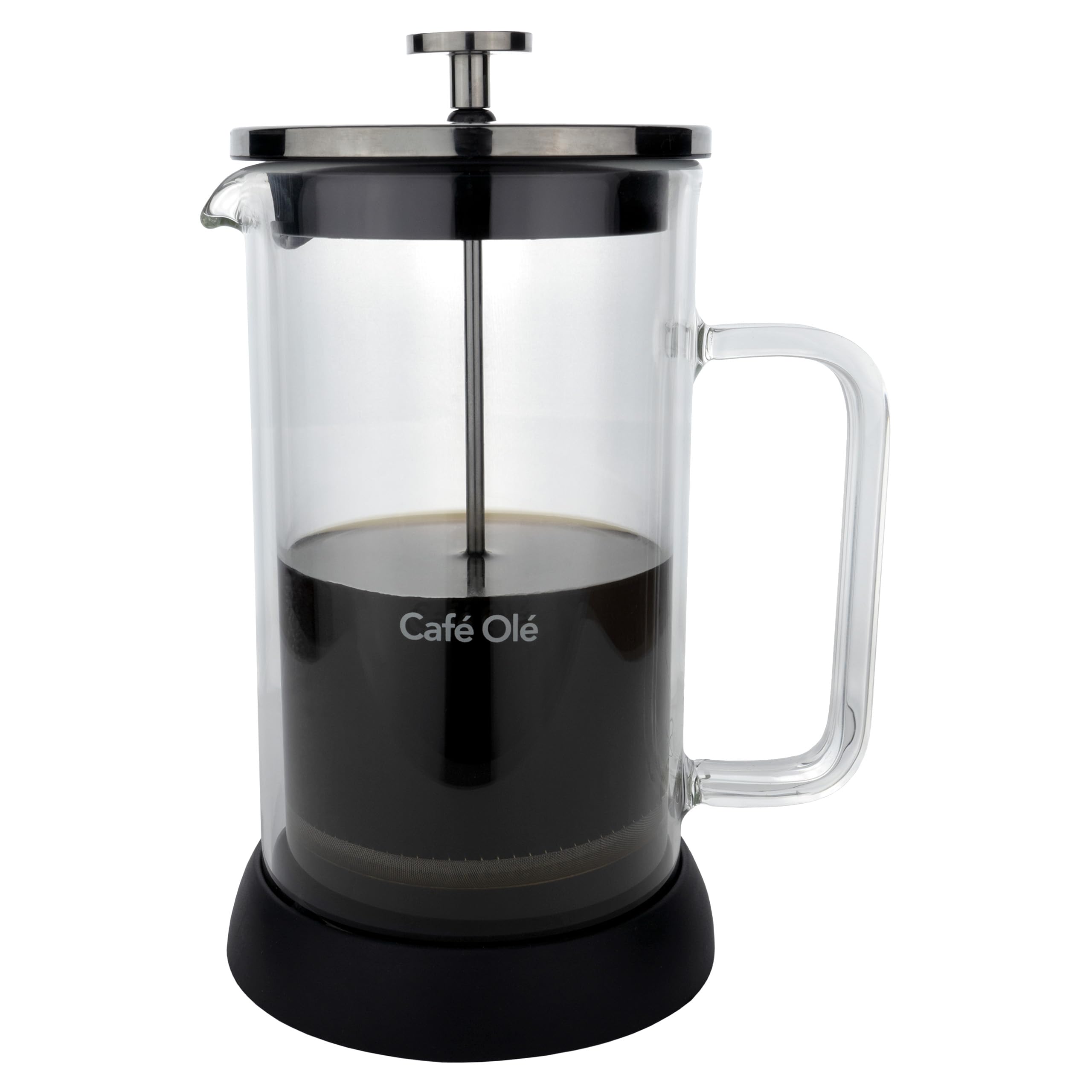 Café Olé Doppio Double Walled Glass Cafetiere, French Press, Silicone Non-Slip Base, 8 Espresso Cup/ 1000ml, Black