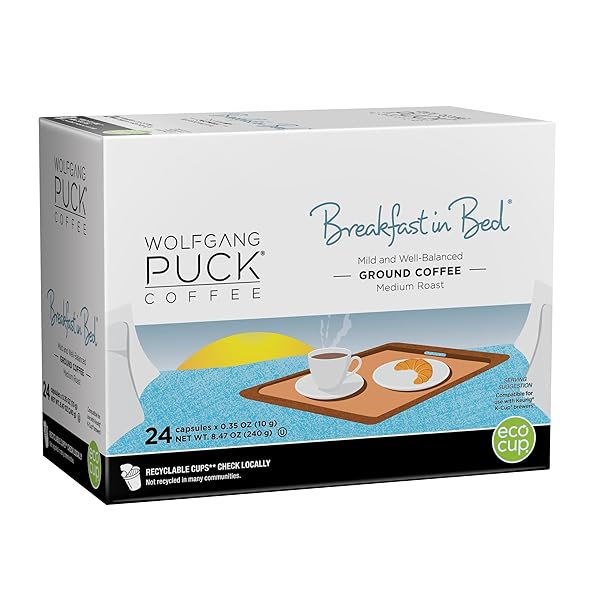 WOLFGANG PUCK COFFEE SINGLE SERVE CAPSULES, MEDIUM ROAST, COMPATIBLE WITH KEURIG K-CUP BREWERS, BREAKFAST IN BED, 24 COUNT