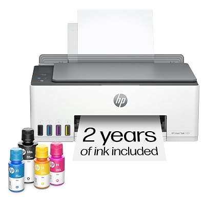 HP Smart Tank 5101 Wireless All-in-One Refillable Printer, Scanner, Copier with 2 years of Ink included, Wireless printer-for-home use an EcoTank Alternative (1F3Y0A)