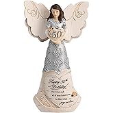 Pavilion - 50th Birthday - 6" Angel Holding 50th Heart,Beige/Silver