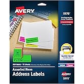 Avery Printable Address Labels with Sure Feed, 1" x 2-5/8", Assorted Neon Colors (Magenta, Green and Yellow), Laser & Inkjet Compatible, 450 Blank Labels Total (5979)