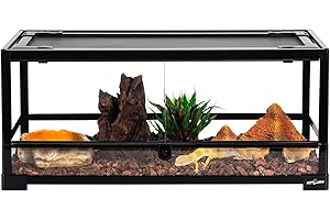 REPTI ZOO 20 Gallon Glass Reptile Terrarium, 30" x 12" x 12", Front Opening, Top Screen Ventilation, Escape Proof Lid