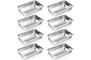 Zubebe 8 Pcs Hotel Pans Stainless Steel Steam Table Pan 1/1 Full Size 4 Inch Restaurant Steam Table Pan Deep Metal Food Tray Commercial Food Pans for Restaurant Party Buffet Catering