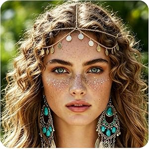 SAWINDA Boho Sequin Head Chain Gold Teardrop Forehead Headpiece Jewelry | Egyptian Layered Hair Chain,Bohemia Vintage Head Je