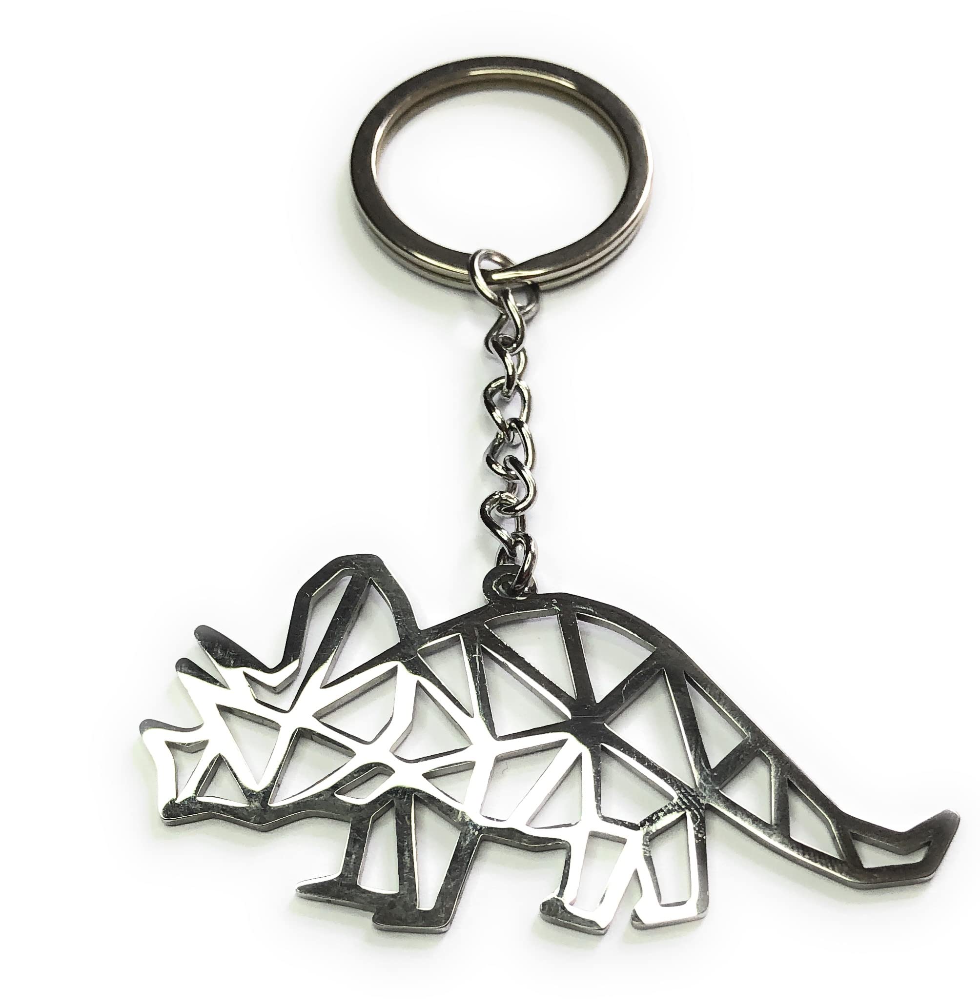 FizzyButton Gifts Triceratops Dinosaur Keyring Key Ring with Origami Style Stainless Steel Charm