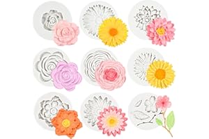 QENEQ Flower Molds Silicone 9Pcs 3D Fondant Chocolate Cake Cupcake Topper Decoration Mold Unique Resin Candle Molds DIY Daisy