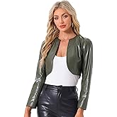 Allegra K Faux Leather Jacket for Women's Open Front Long Sleeve PU Cropped Leather Jacket Coat